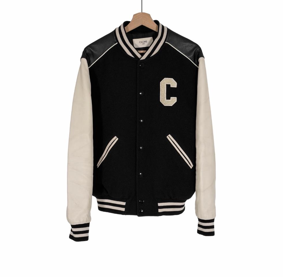 [50] 셀린느 남성 C로고 울 레더 클래식 텍스쳐드 테디 바시티 자켓