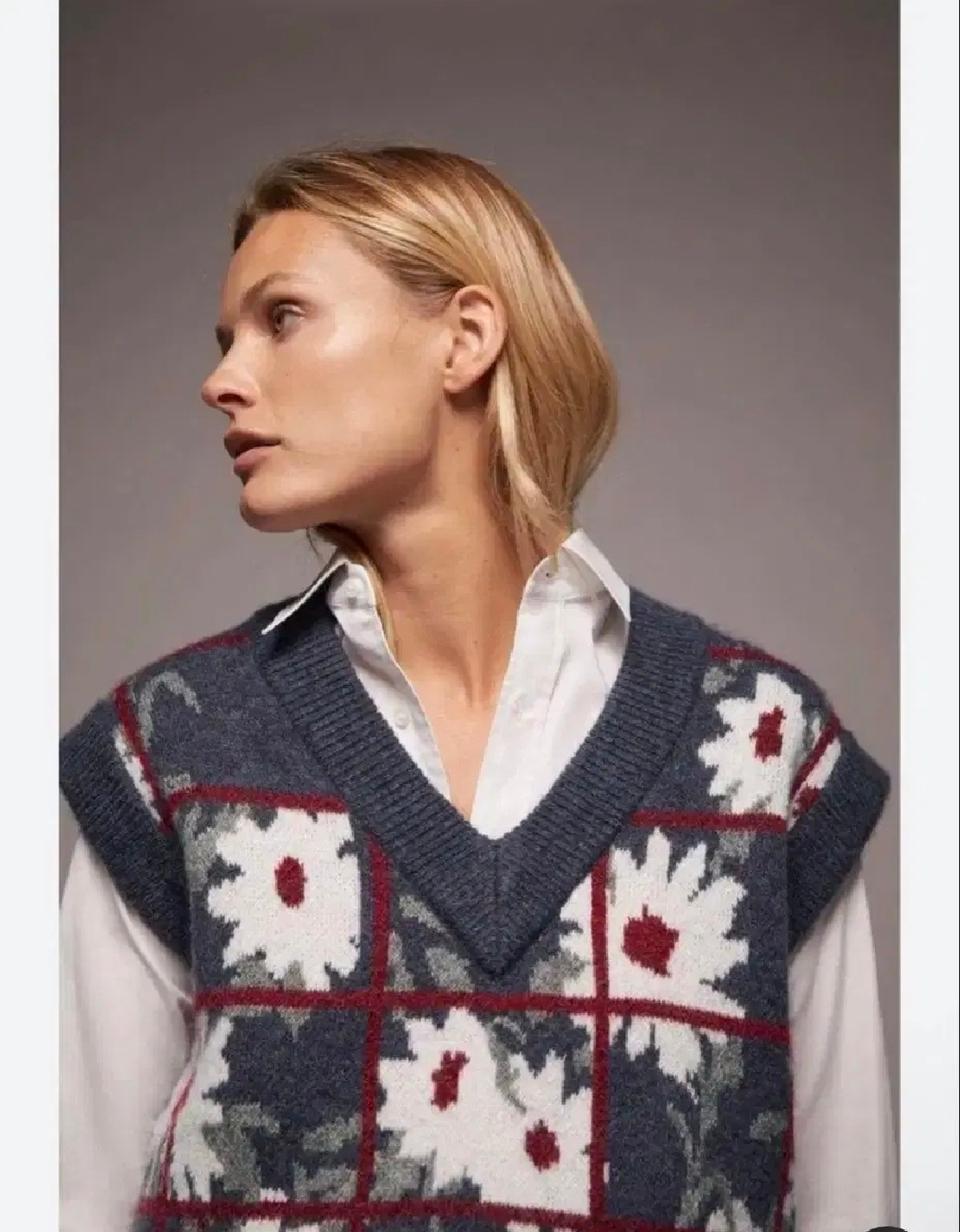 자라 ZARA 플라워 니트 베스트 S 스몰 55 패턴 조끼 정품 새상품