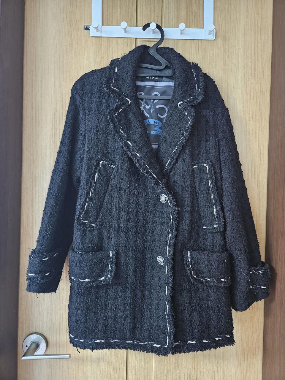 한섬 마인 블랙 트위드 하프코트