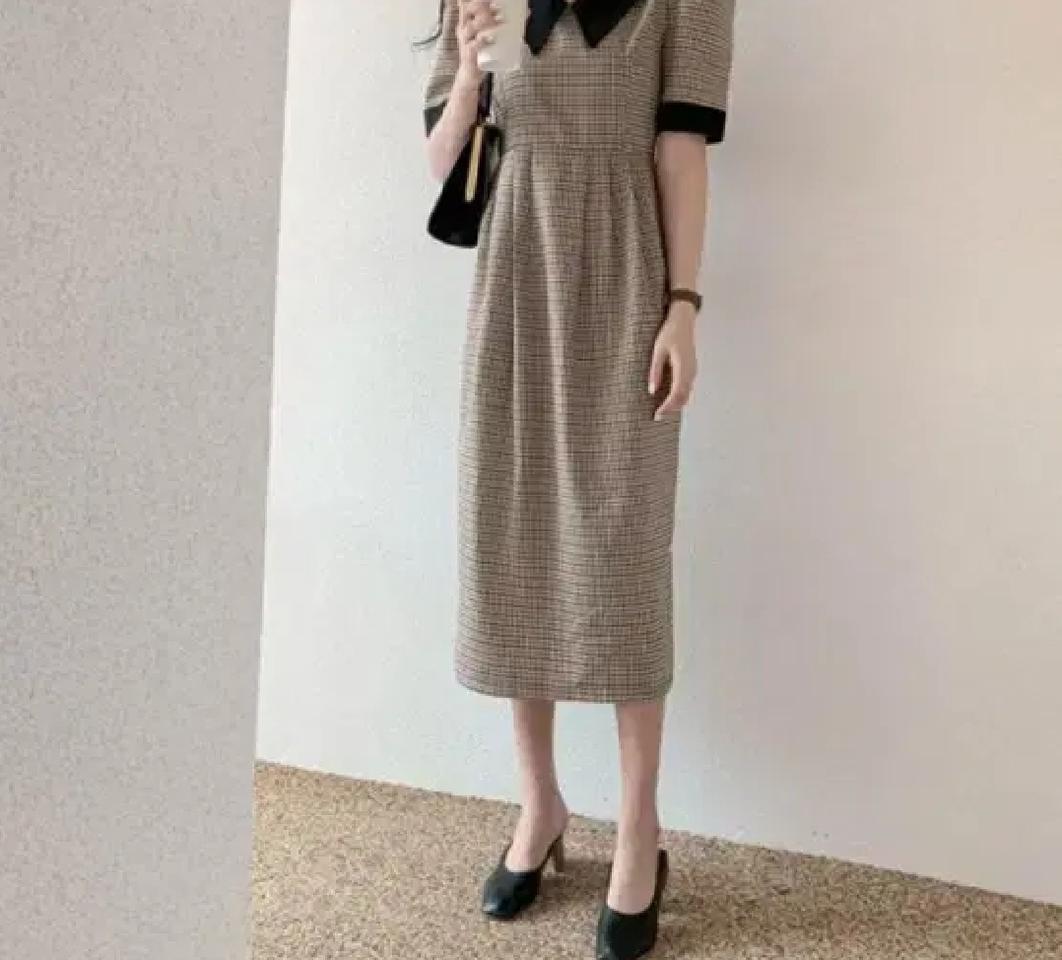 체크 롱 원피스