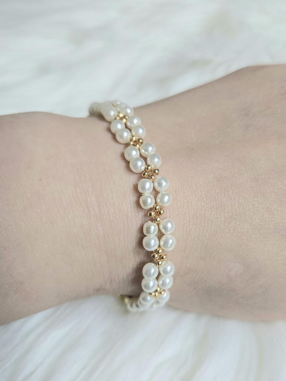 골드참포인트진주비즈 팔찌