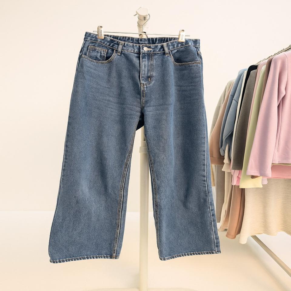 여성 중청 와이드 데님팬츠 L사이즈 (허리 속밴딩)