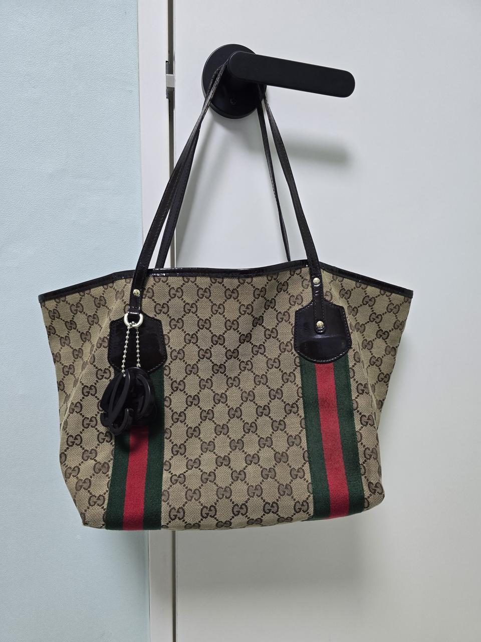 구찌 211970 숄더백 GG 페브릭 삼선 쇼퍼백