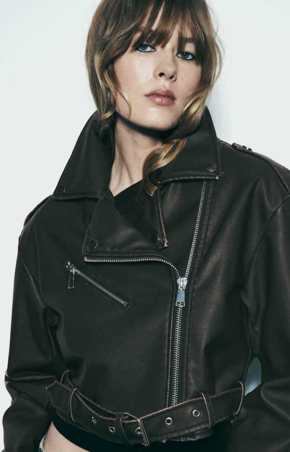 <ZARA>빈티지 페이크레더 크롭 바이커 자켓