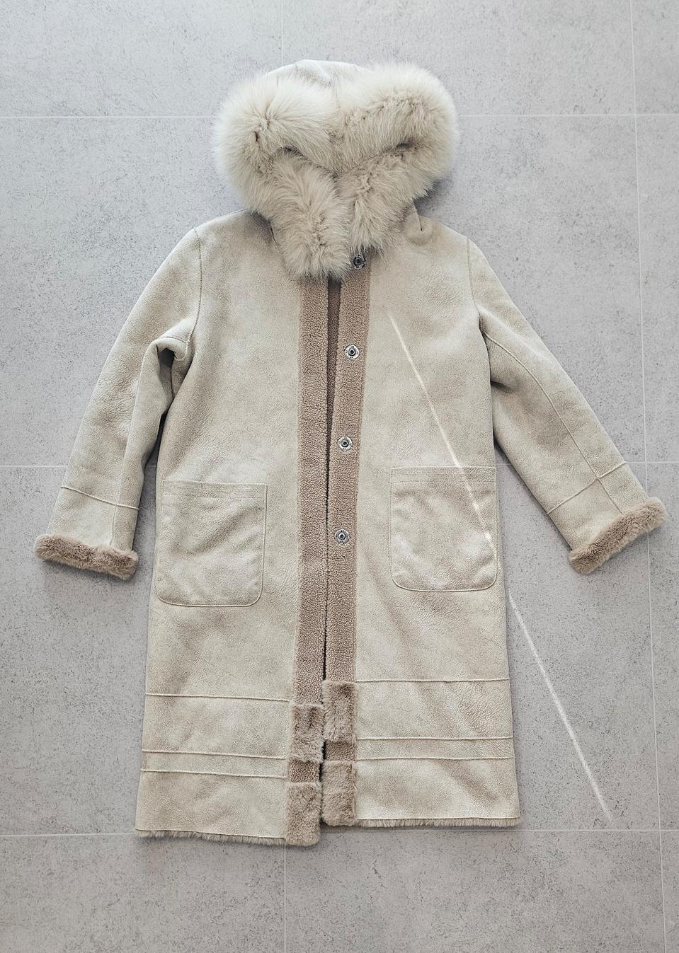 사틴 퍼 후드 리버시블 롱 코트