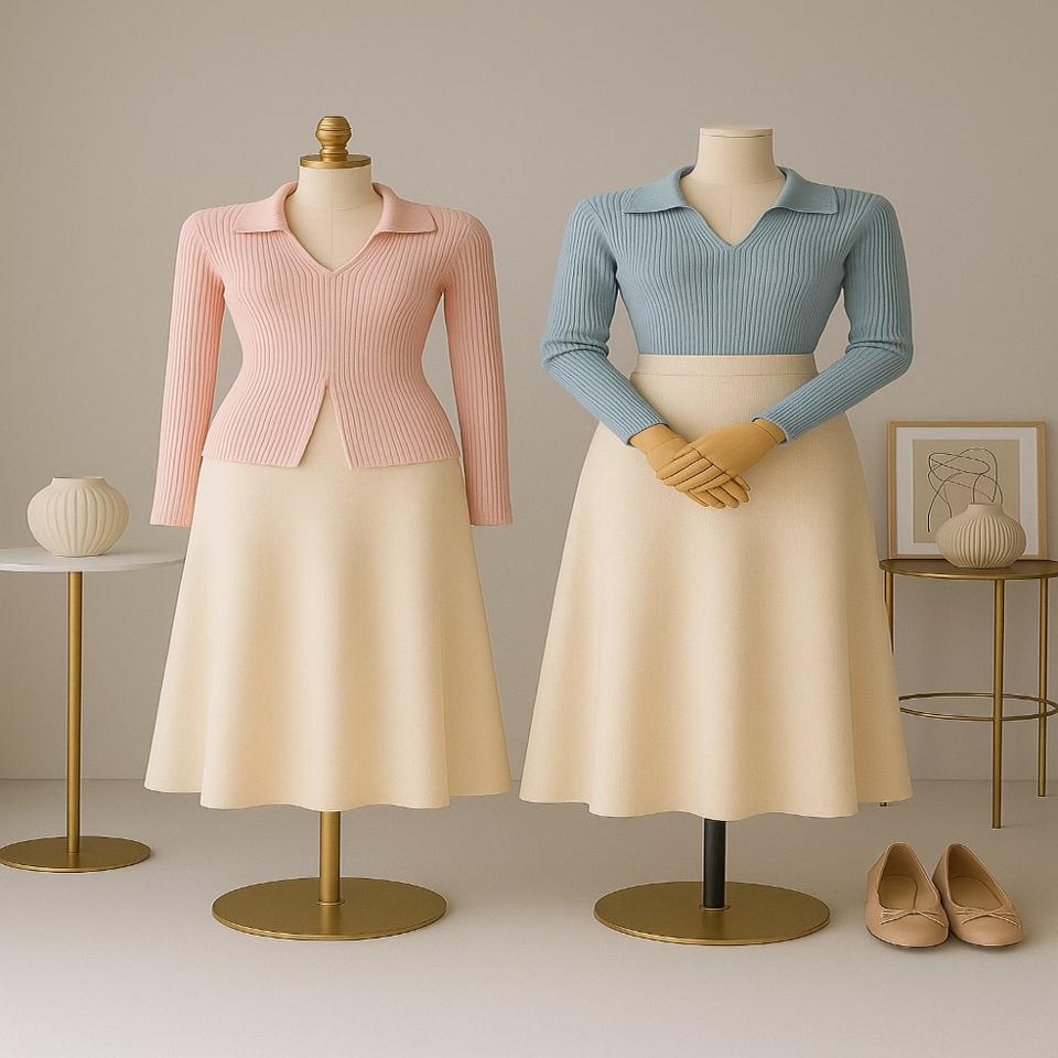 캐시울 V 니트 포근한 브이넥 카라 골지 니트 (소라,핑크)