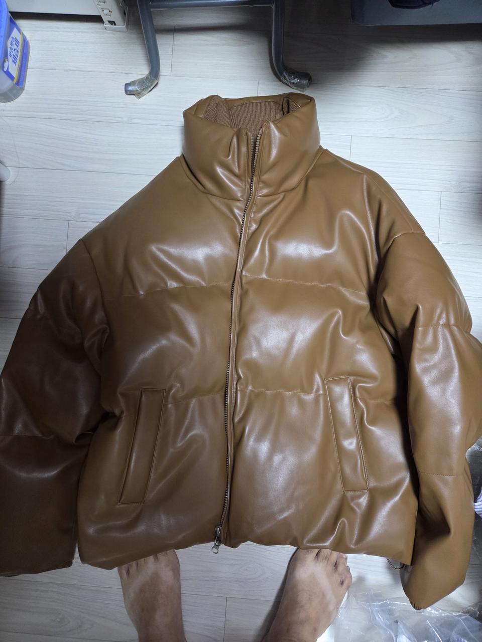 라퍼지스토어 정품 하이넥 레더 브라운 구스 패딩 100사이즈