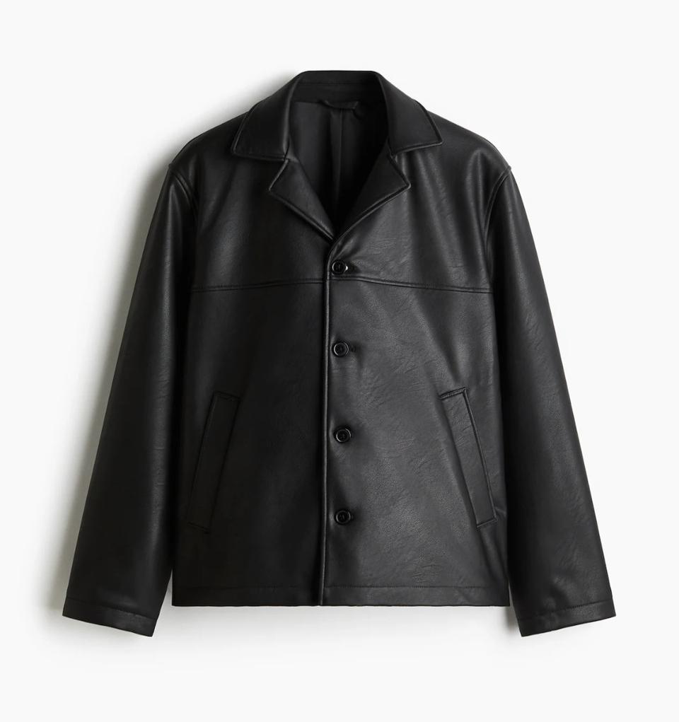 h&m 에이치앤엠 가죽 레더 자켓 코티드자켓 L