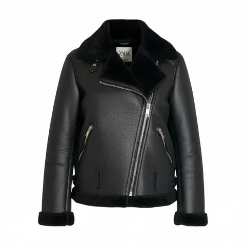 자라 블랙 무스탕 라이더 자켓 L