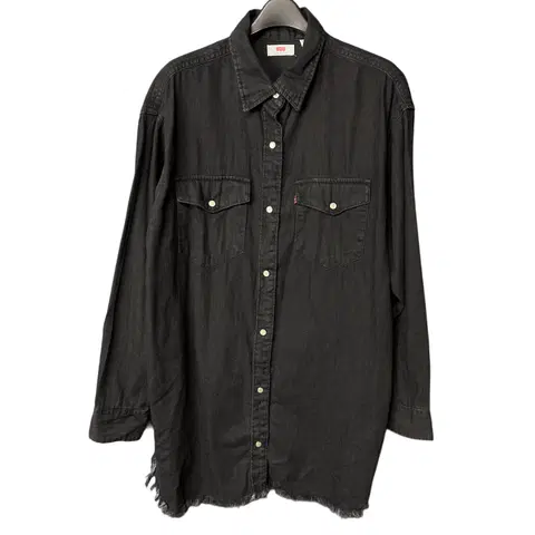 XS 리바이스 여성 블랙 컷팅 데님 롱 셔츠