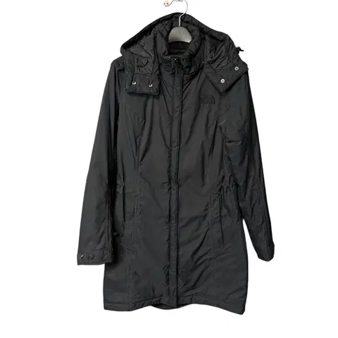 M 노스페이스 여성 로고 블랙 후드 코트 점퍼