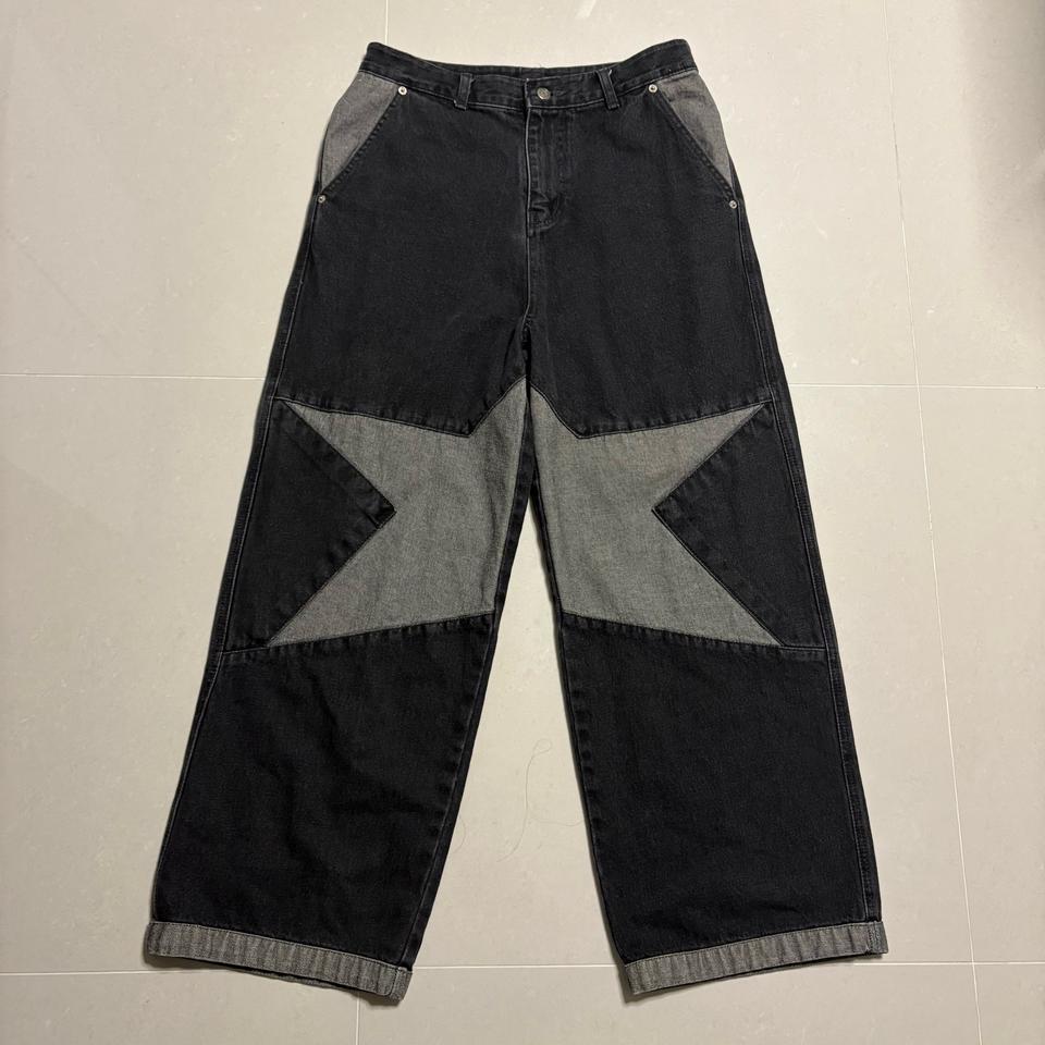 정품 꼼파뇨 스타 와이드 흑청 데님팬츠 블랙 청바지 30인치