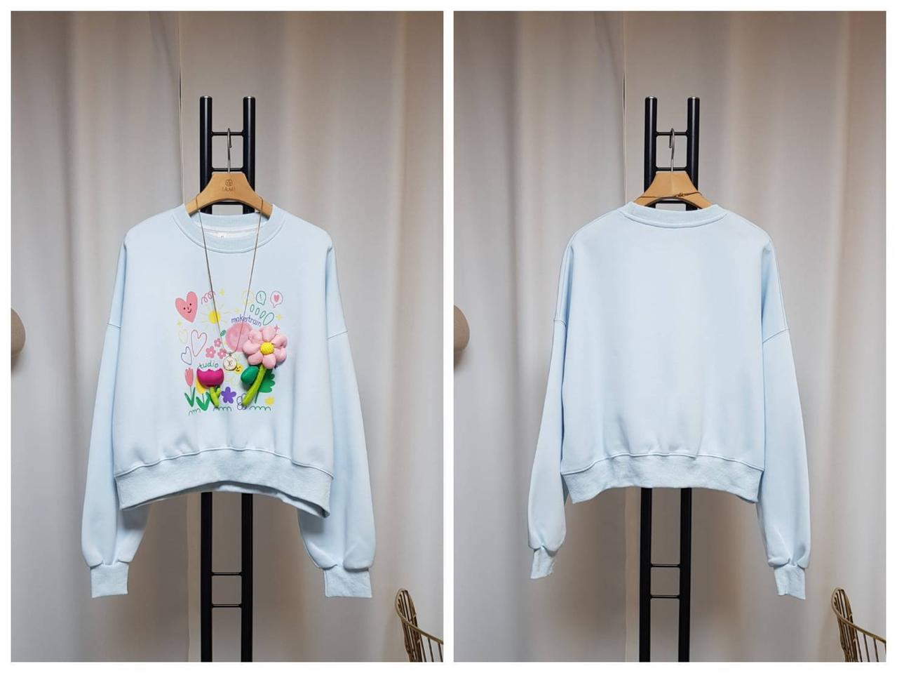 고퀄 꽃장식 크롭맨투맨 새상품(77까지/원단탄탄)