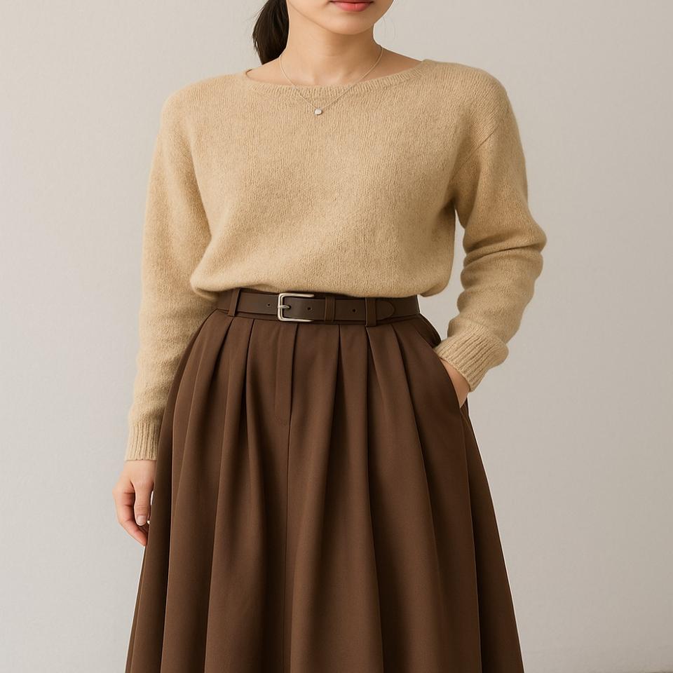 부드러운 여리핏 라운드넥 데이트 부클니트(베이지)