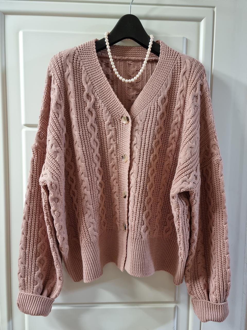 인디핑크 케이블 루즈핏 니트 가디건