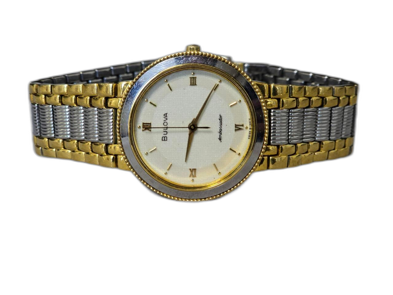 부로바 앰배서더 빈티지 쿼츠 콤비 시계(18K 골드크라운)