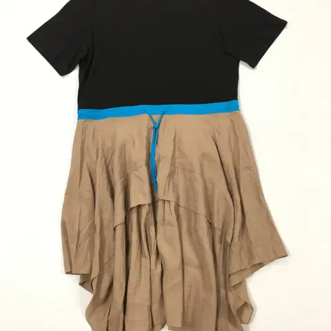 한섬 시스템 SYSTEM 배색 언발 롱원피스 여름 반팔 프릴 쉬폰