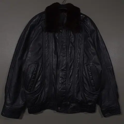 L (100) INDIAN 인디안 양가죽 블루종 레더 봄버 블랙 퍼 자켓