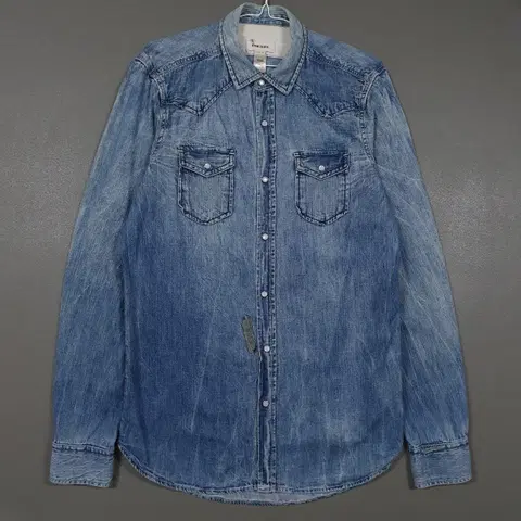 M (95) 디젤 디스트로이드 패치 투포켓 워싱 웨스턴 데님 셔츠