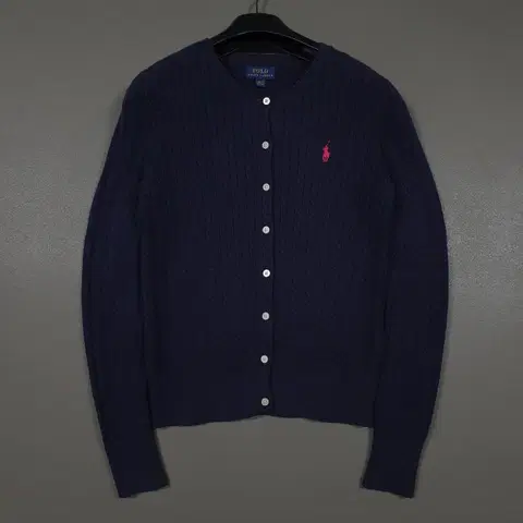 여성) 폴로 랄프로렌 신형 걸즈 포니 케이블 니트 꽈배기 가디건 네이비