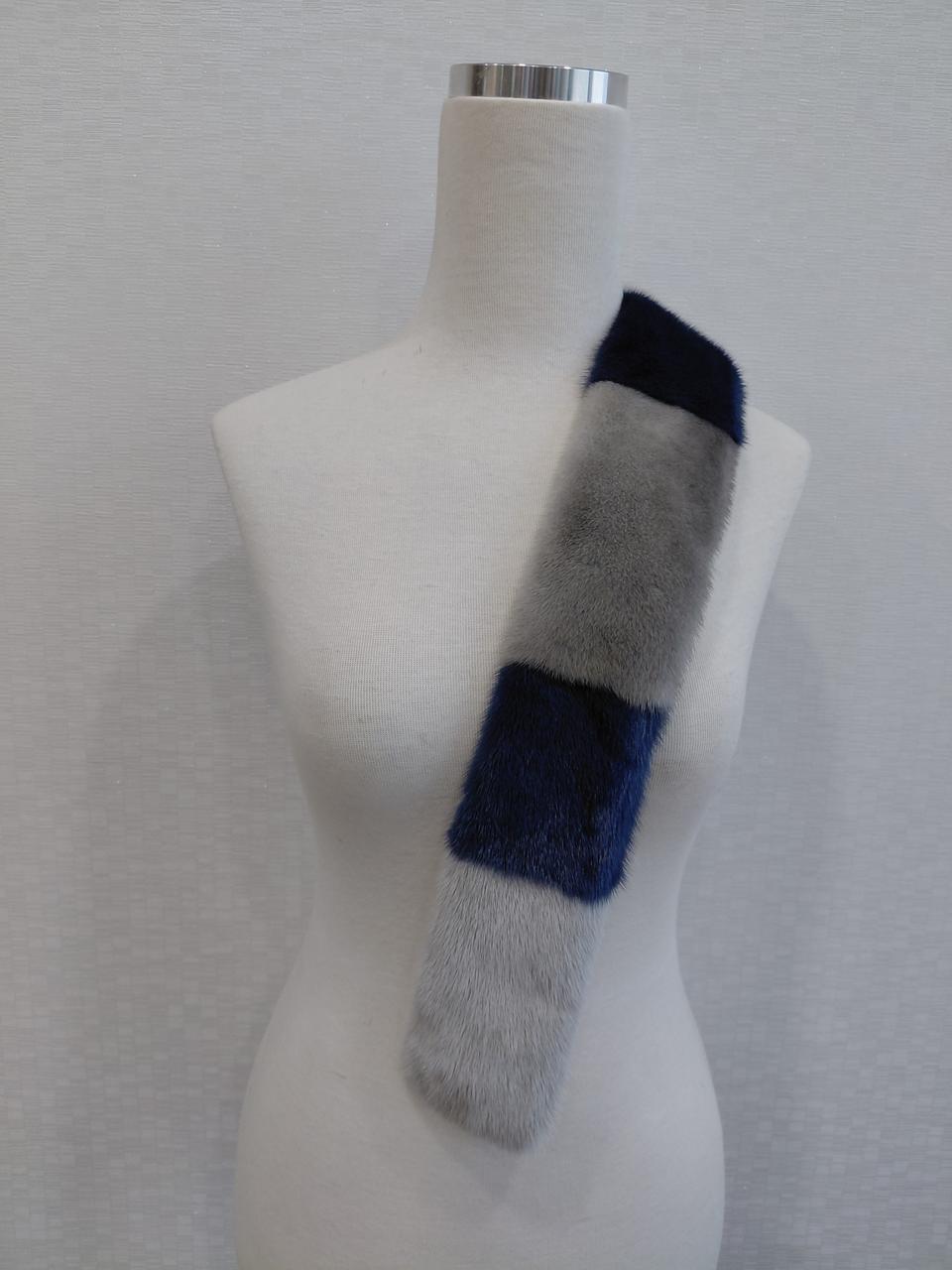 천연 밍크 그레이/네이비 목도리