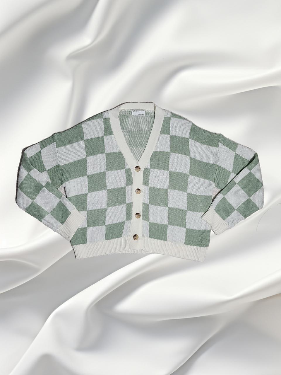 TOMO TOM’S 체크 배색 브이넥 니트 가디건