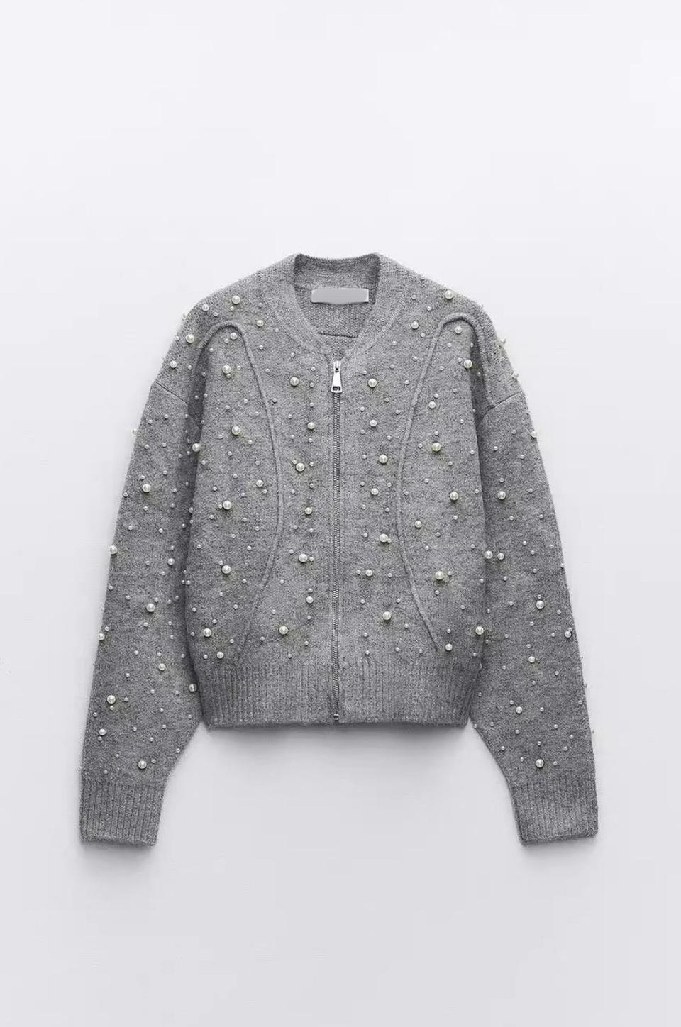 {새상품} 진주 회색가디건