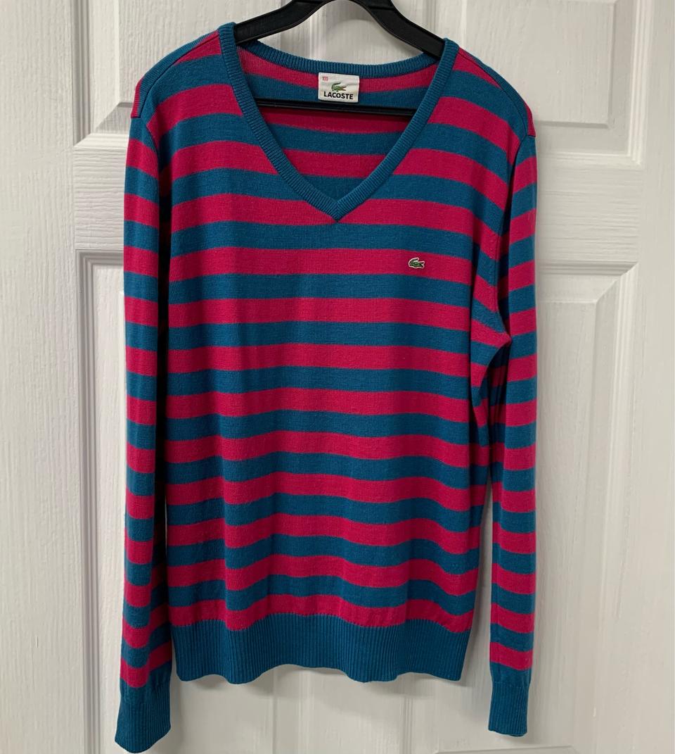 라코스테 스트라이프 브이넥니트