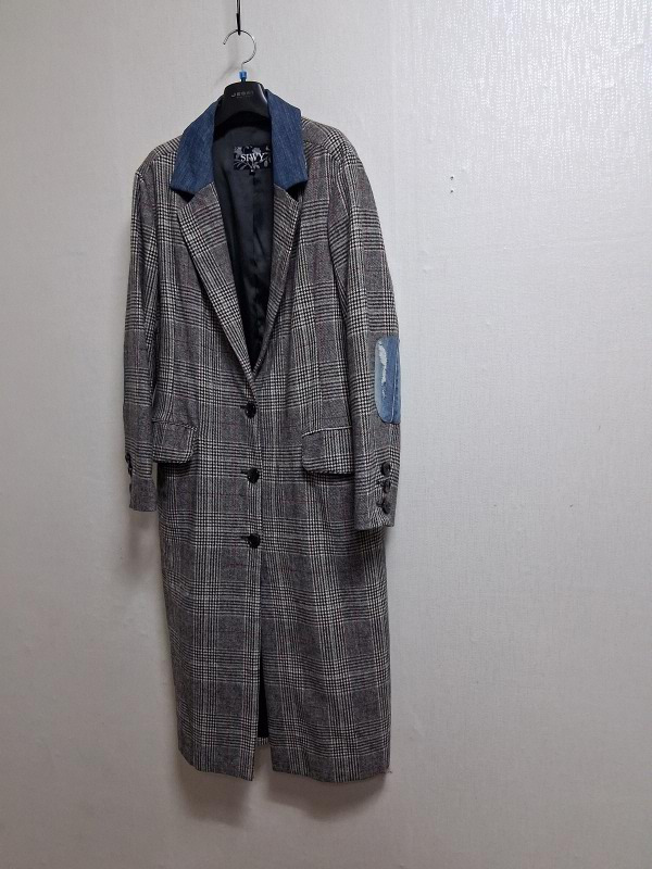 SIWY 씨위 빈티지체크 모직로코트표기6677 오버핏중국제조 일본판 씨