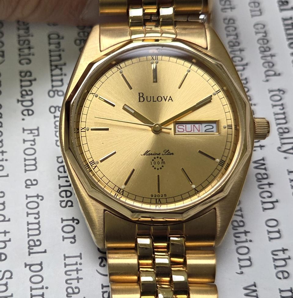 빈티지 부로바 마린스타 올금장 데이데이트 각베젤 쿼츠 쥬빌리줄 ver.