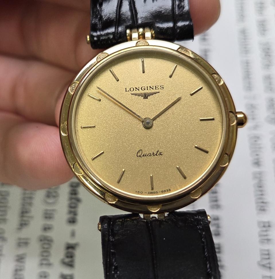 레어] 빈티지 론진 방돔형 금바리판 플라워베젤 올금장 슬림쿼츠