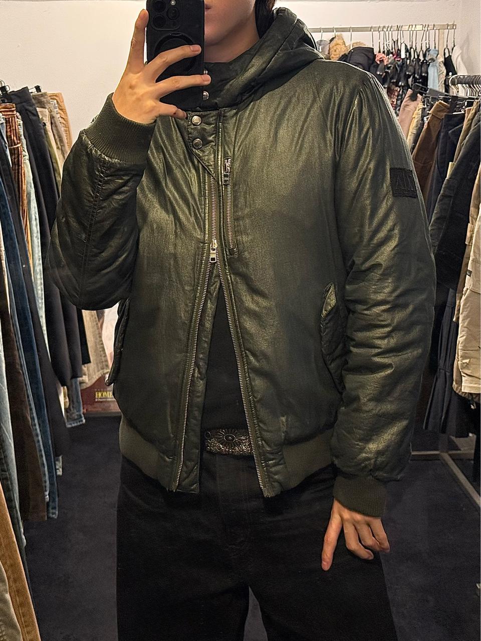 아르마니 익스체인지 알마니 카키 후드 후디 패딩 코팅 M 95 명품 털