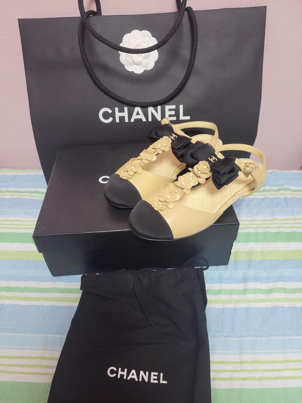 정품!급처새상품!샤넬 까멜리아 리본 메리제인발레리나플랫슈즈스트랩공주샌들