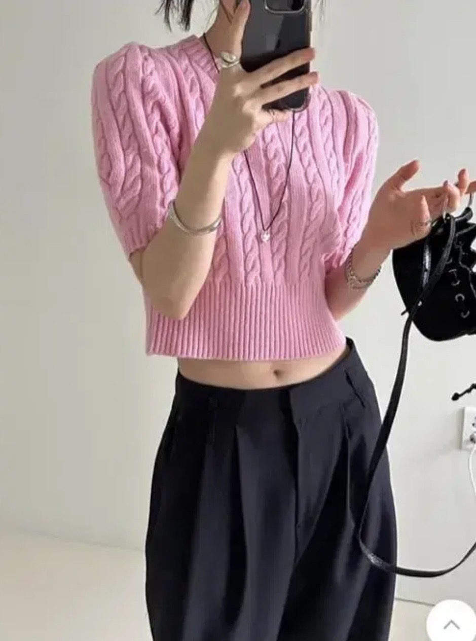 핑크 퍼프 반팔 니트