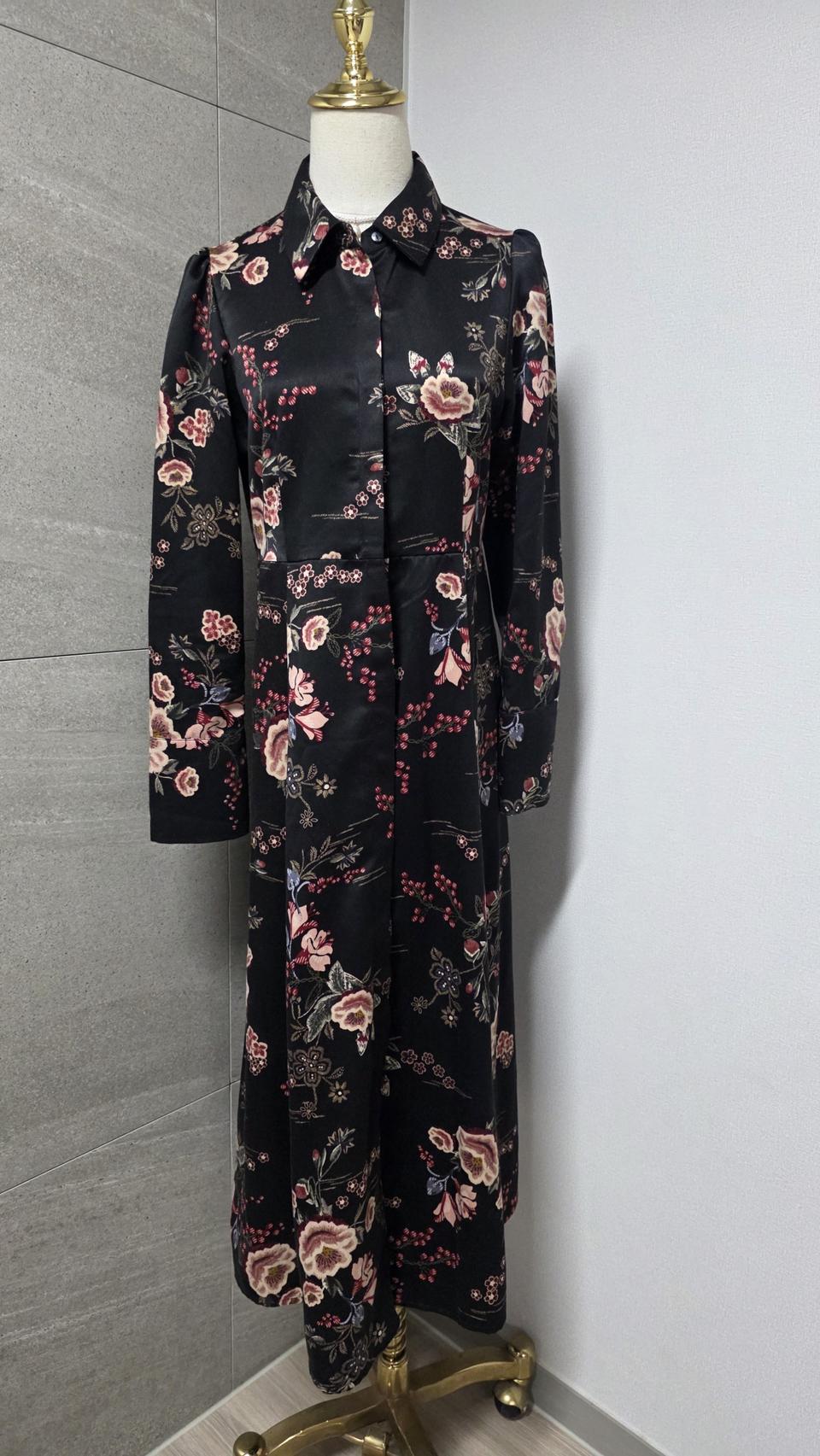 보니알렉스 플라워 롱 셔츠 원피스 블랙