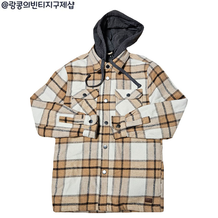 스트릿 체크 누빔 후드 자켓