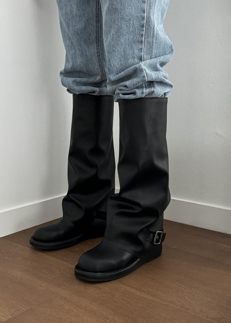 #1103 빈티지버클 폴드오버부츠 셔링 롱부츠 235 블랙