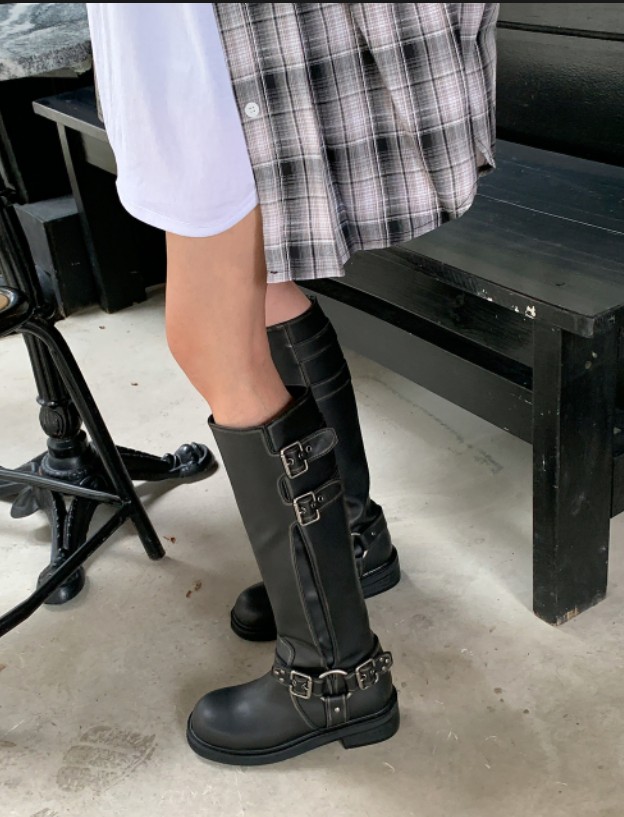 #1104 빈티지원단 4.5cm 바이커부츠 롱부츠 245 블랙