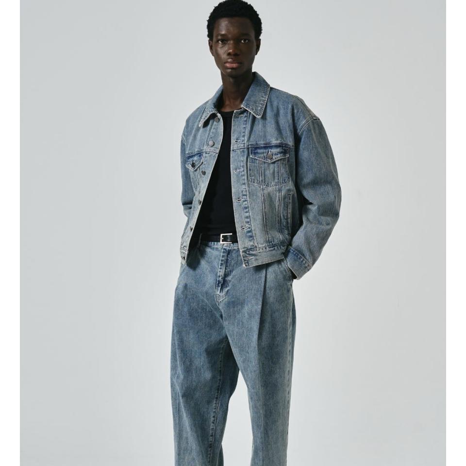 남성) NOIRER 오버핏 크롭 데님 자켓