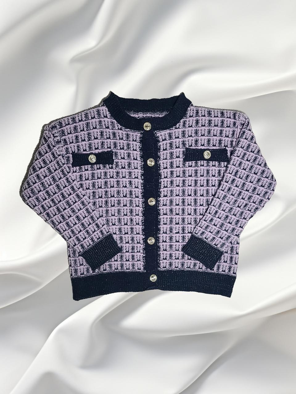 트위드 스타일 배색 골드버튼 가디건