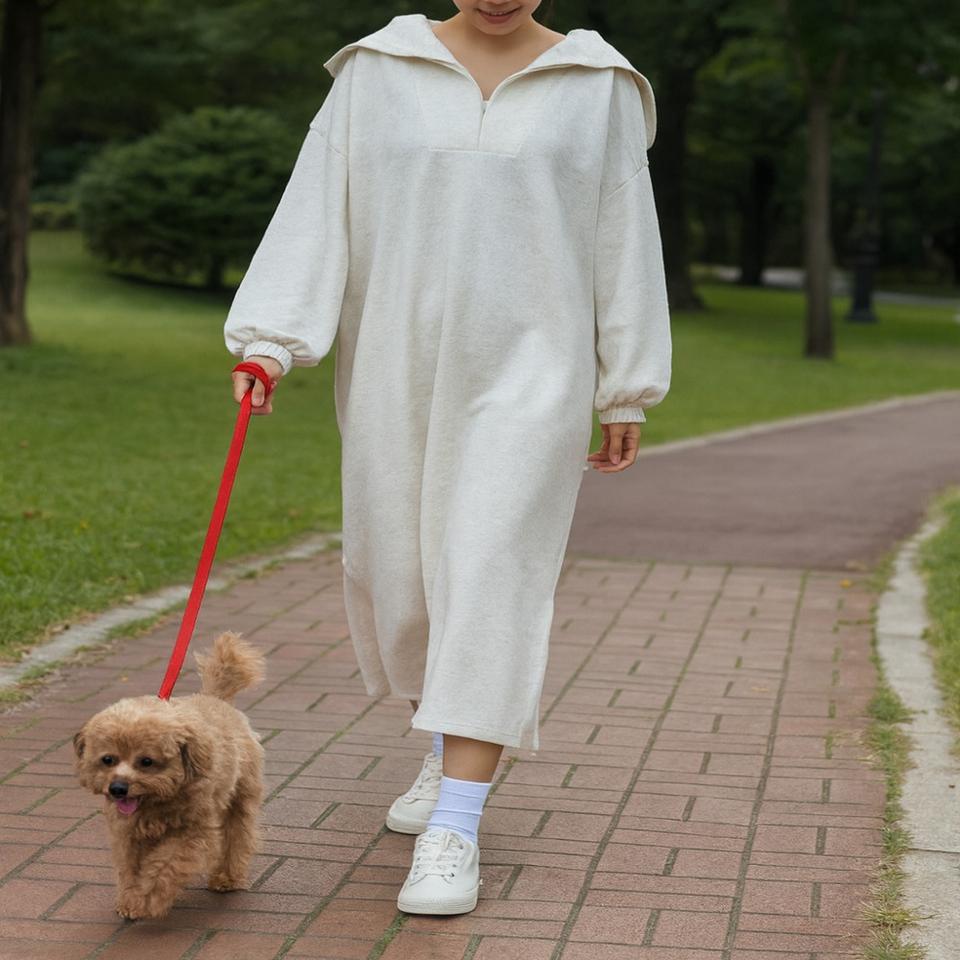 빅카라 반집업 롱 원피스, 봄가을 꾸안꾸 홈웨어 데일리룩