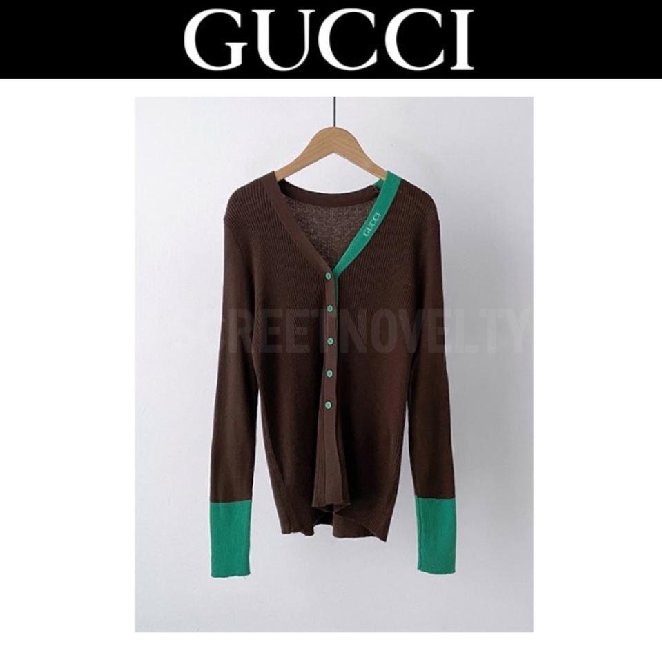 구찌 골지 이중배색가디건