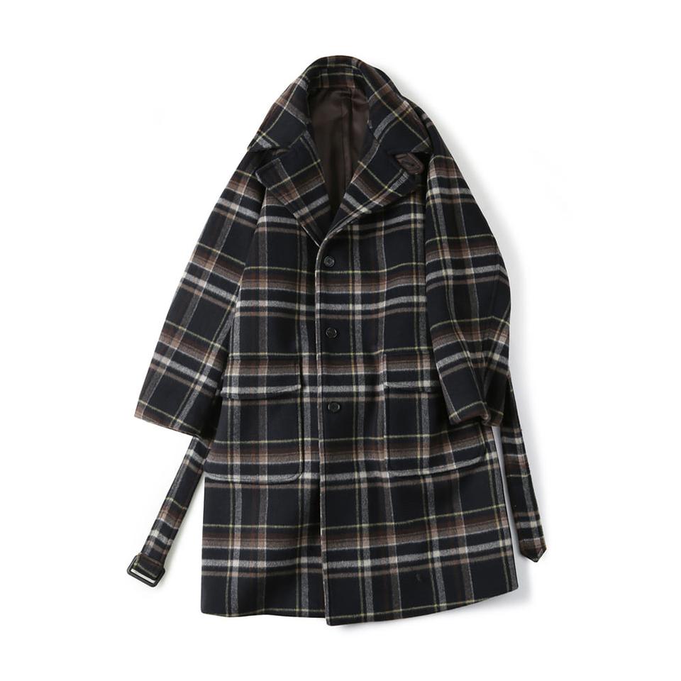 shirter 셔터 벨티드 울 체크 코트 네이비