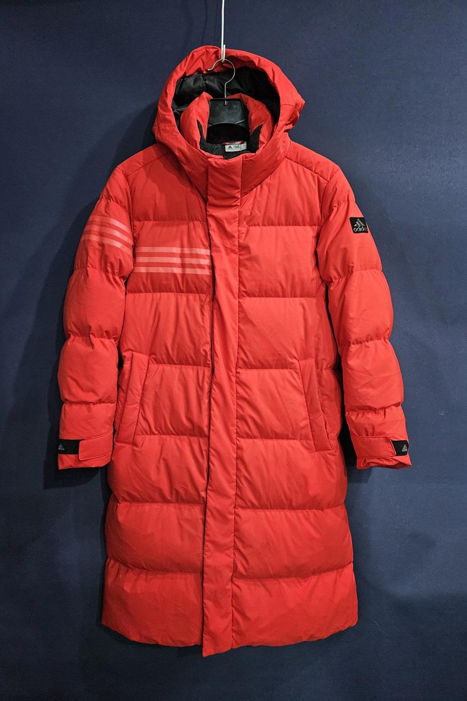 아디다스 레드컬러 남성 100 구스다운 롱패딩
