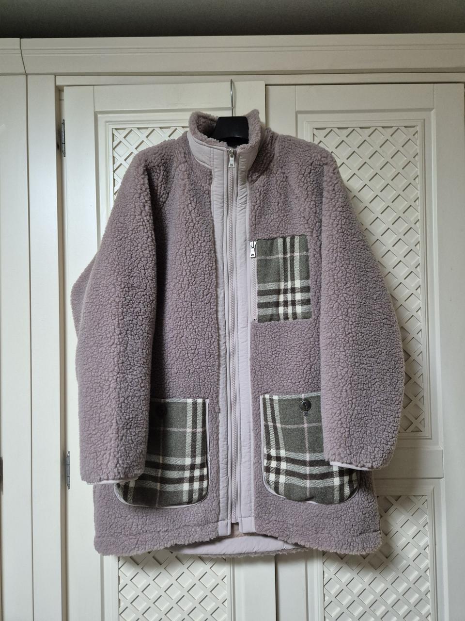 코벳블랑 체크 배색 후리스 점퍼