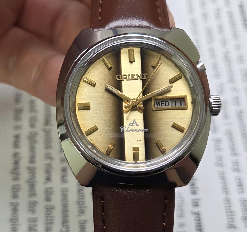 레어] 빈티지 오리엔트 크로노에이스 브라운 타이거아이 점보 수동 메커니컬