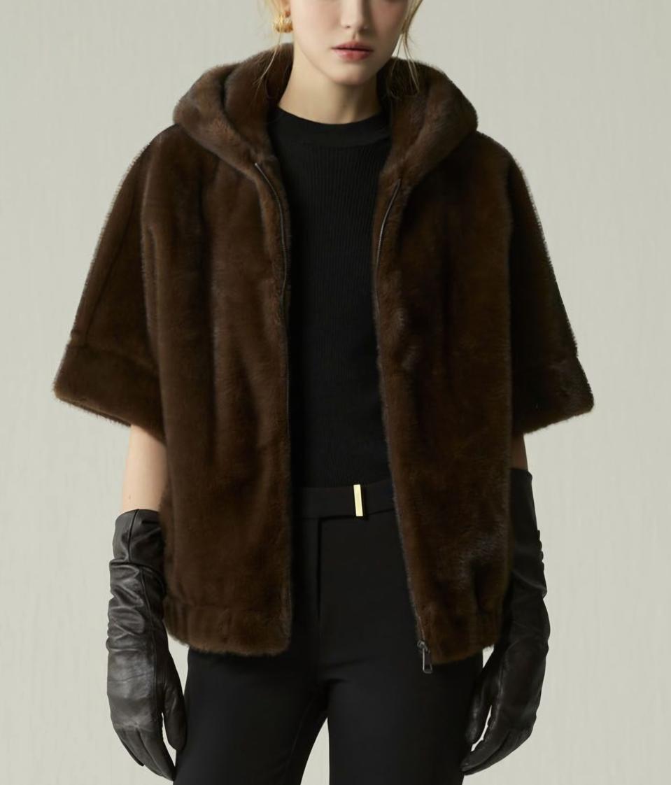 우바 faux 밍크 후드베스트 S