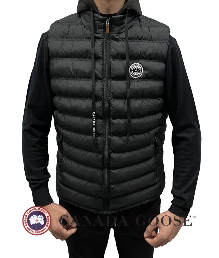캐나다구스 블랙&화이트 심리스 발열 후드탈부착 패딩 베스트