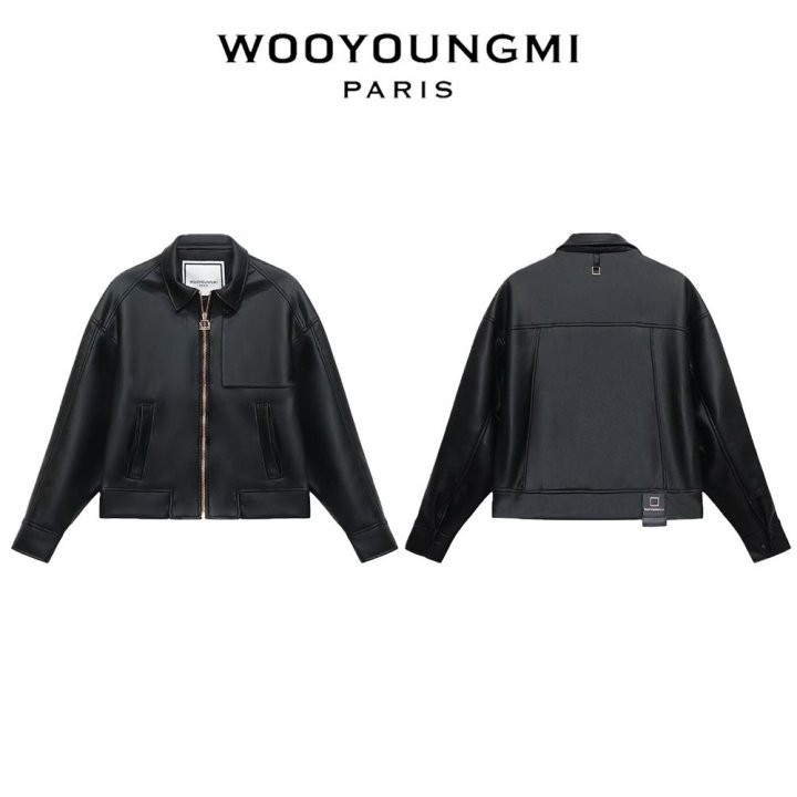 우영미 블랙 레더 자켓