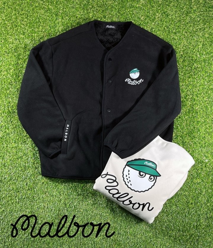 말본 그린 썬바이져 라운드 레터링볼 플리스 보아털 스냅 가디건